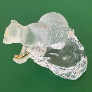 FABERGE France Crystal POLAR BEAR Figurine with 24K Plated Fish Signed Igor Carl